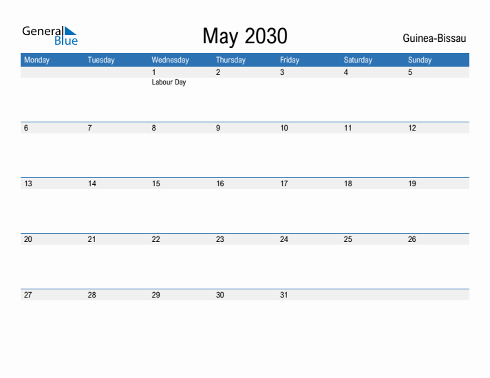 Fillable May 2030 Calendar