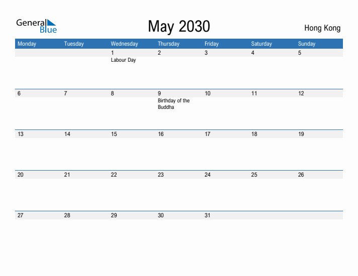 Fillable May 2030 Calendar