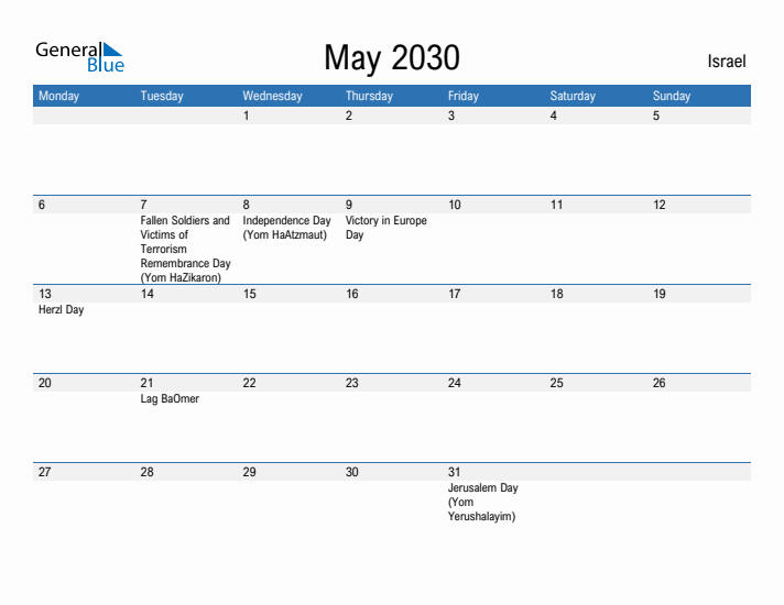 Fillable May 2030 Calendar