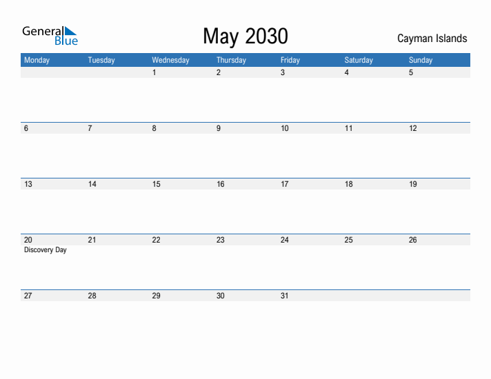 Fillable May 2030 Calendar