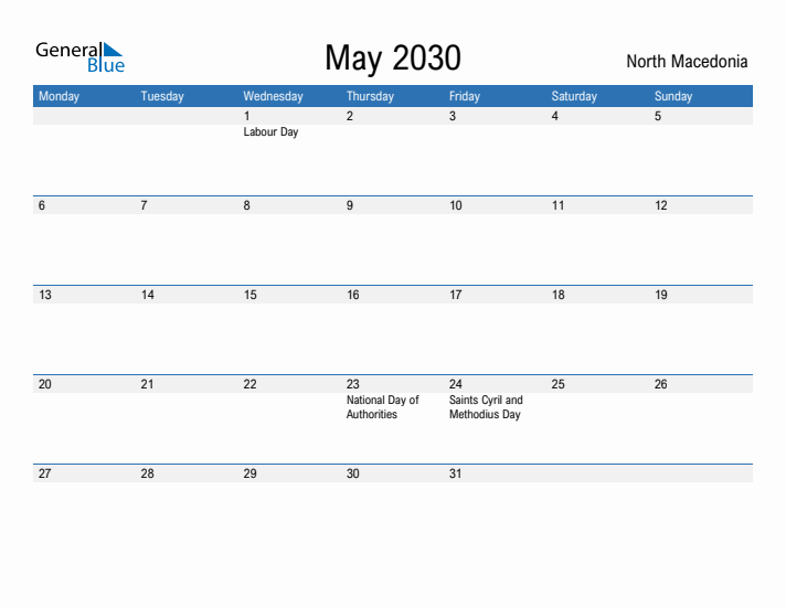 Fillable May 2030 Calendar