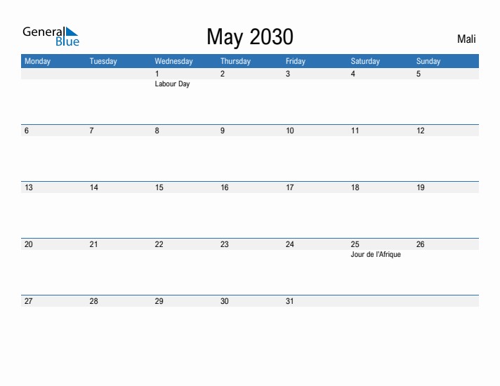 Fillable May 2030 Calendar