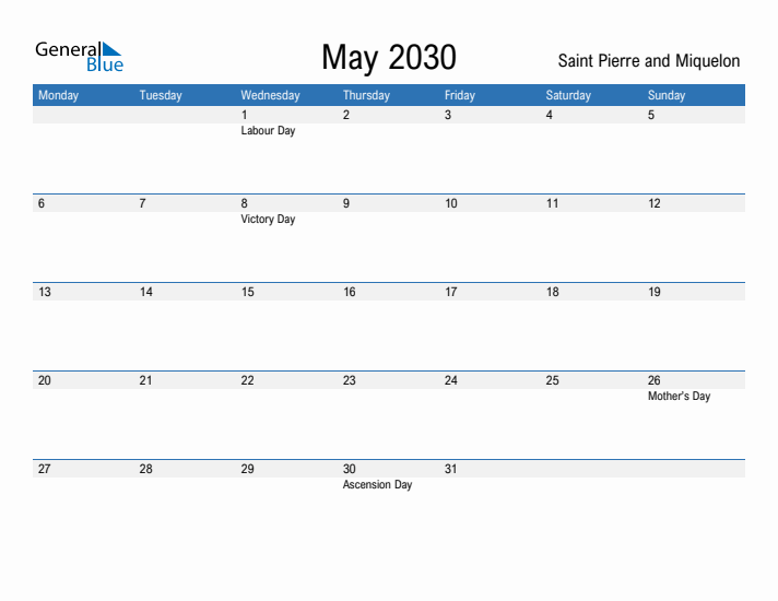 Fillable May 2030 Calendar