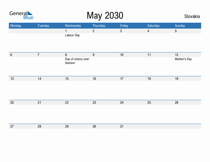 Fillable May 2030 Calendar