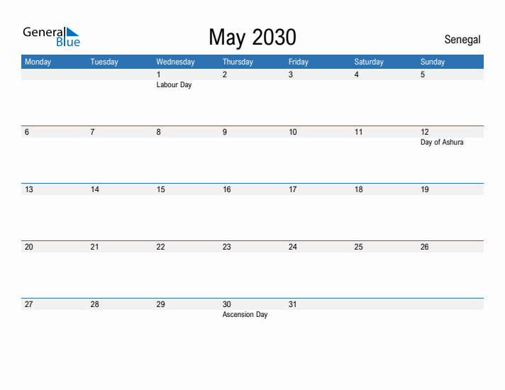 Fillable May 2030 Calendar