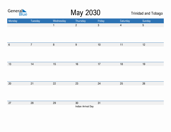 Fillable May 2030 Calendar