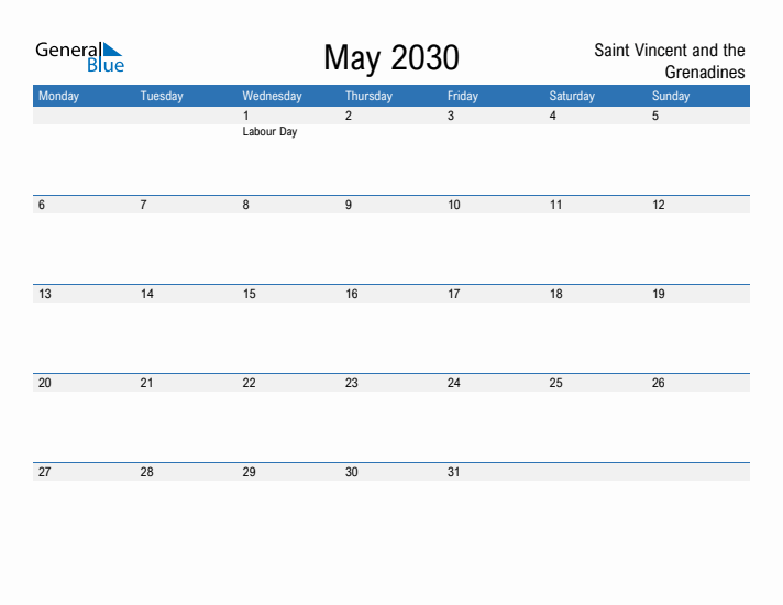 Fillable May 2030 Calendar