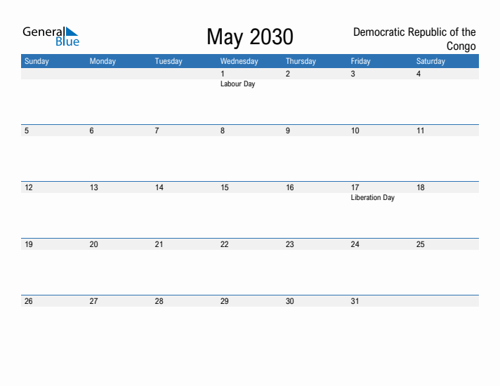 Fillable May 2030 Calendar