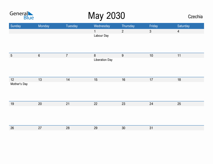 Fillable May 2030 Calendar