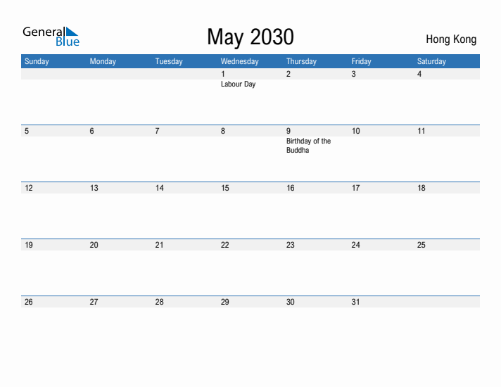 Fillable May 2030 Calendar