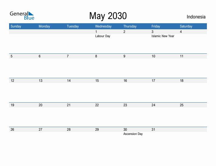 Fillable May 2030 Calendar
