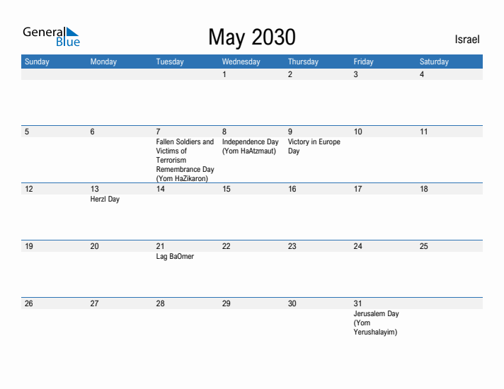 Fillable May 2030 Calendar