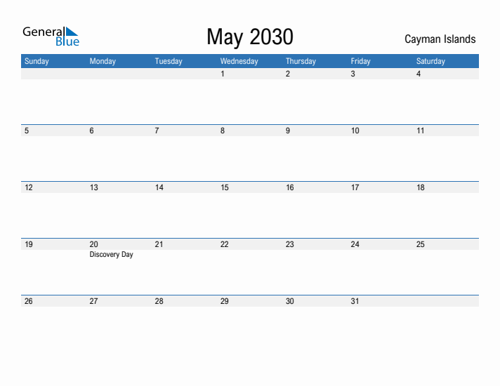 Fillable May 2030 Calendar
