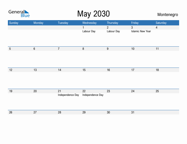 Fillable May 2030 Calendar