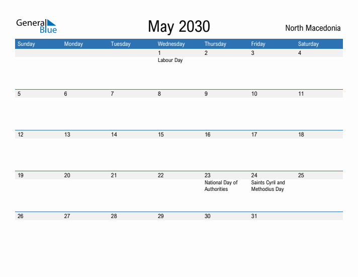 Fillable May 2030 Calendar