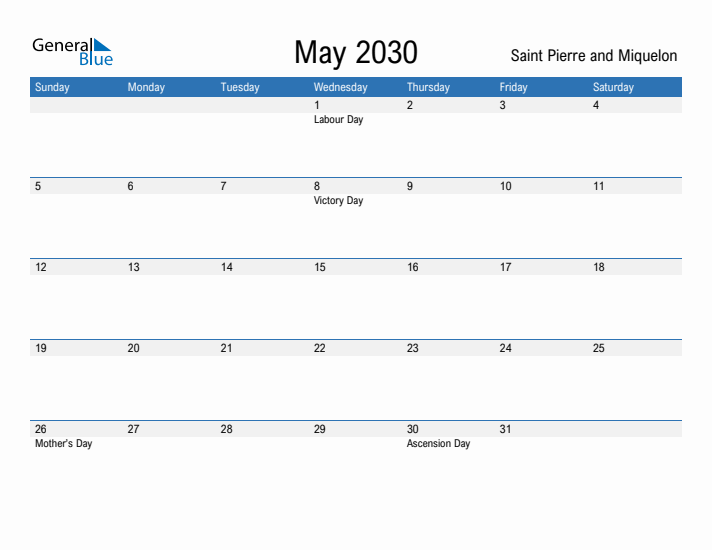 Fillable May 2030 Calendar