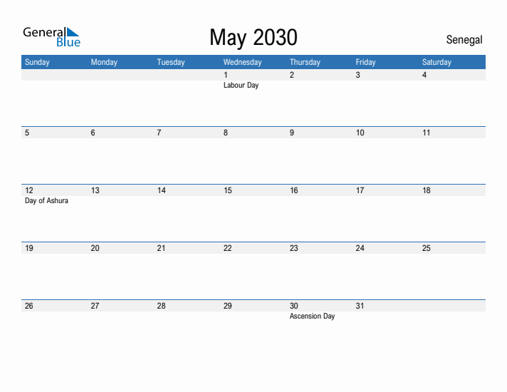 Fillable May 2030 Calendar