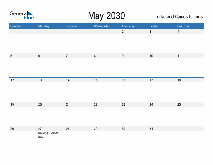 Fillable May 2030 Calendar