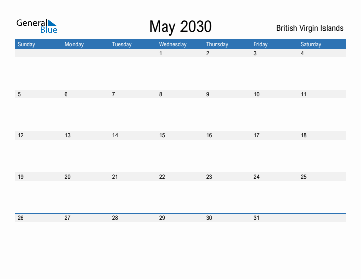 Fillable May 2030 Calendar