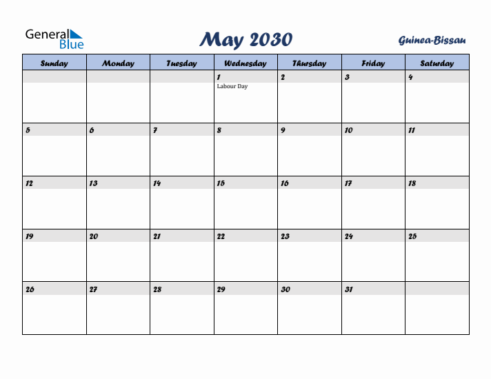 May 2030 Calendar with Holidays in Guinea-Bissau