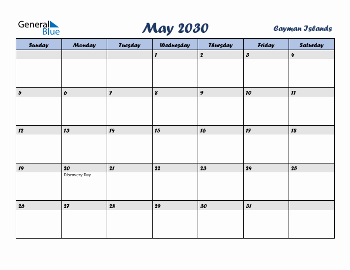 May 2030 Calendar with Holidays in Cayman Islands