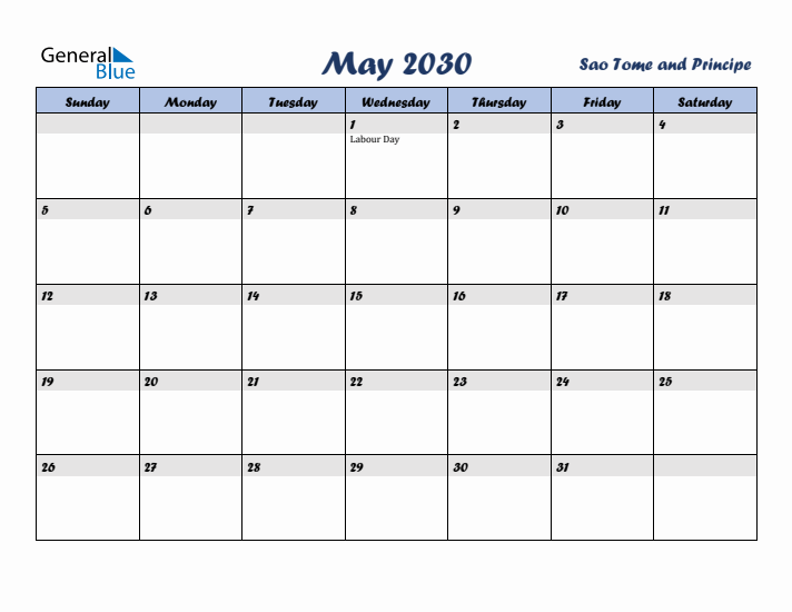 May 2030 Calendar with Holidays in Sao Tome and Principe
