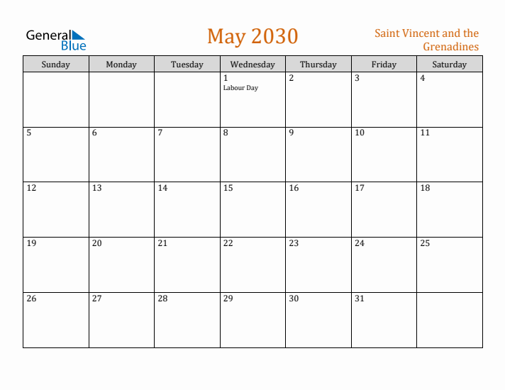 May 2030 Holiday Calendar with Sunday Start