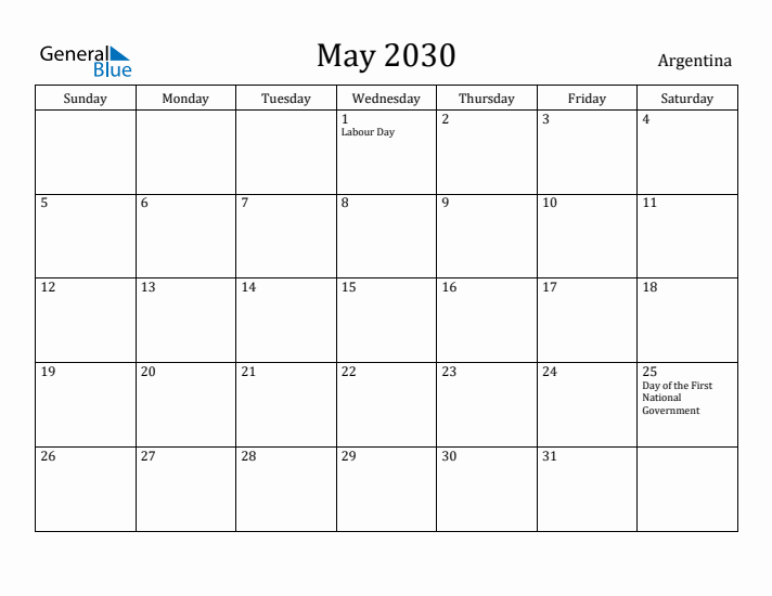 May 2030 Calendar Argentina