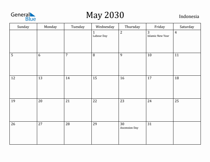 May 2030 Calendar Indonesia