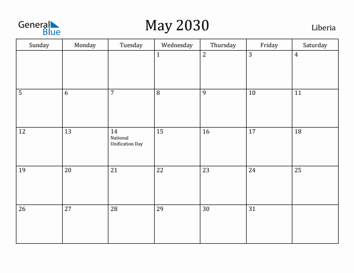 May 2030 Calendar Liberia