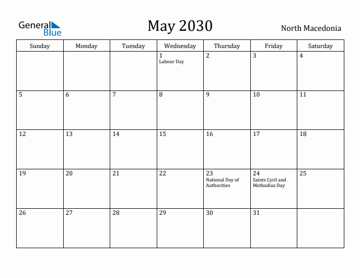 May 2030 Calendar North Macedonia