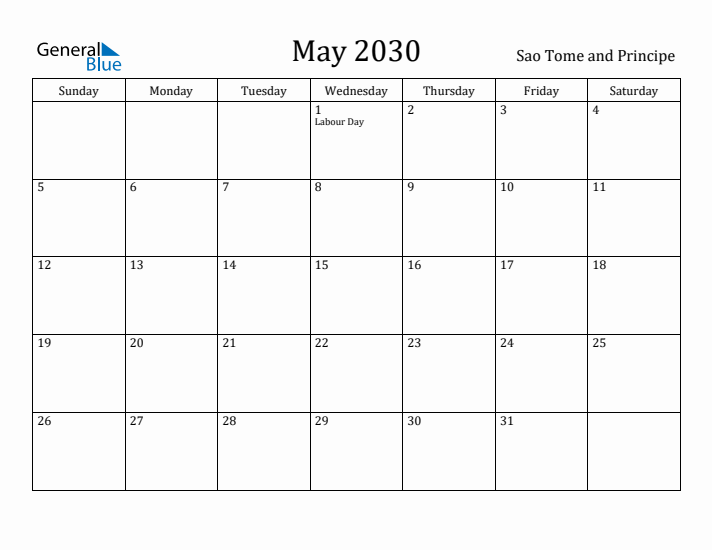 May 2030 Calendar Sao Tome and Principe