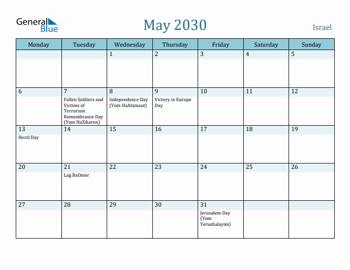 May 2030 Calendar with Holidays