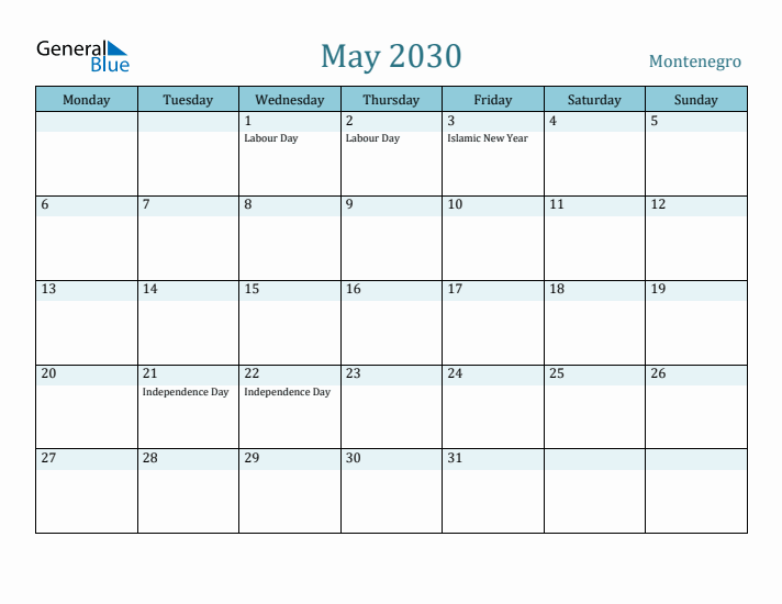 May 2030 Calendar with Holidays