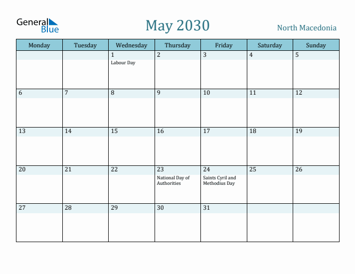 May 2030 Calendar with Holidays