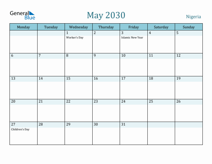 May 2030 Calendar with Holidays