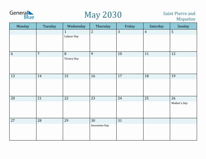 May 2030 Calendar with Holidays
