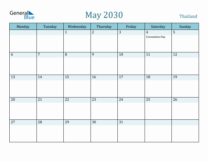 May 2030 Calendar with Holidays