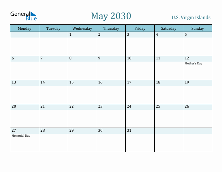 May 2030 Calendar with Holidays