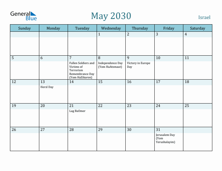 May 2030 Calendar with Holidays