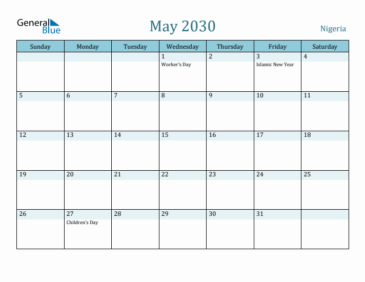 May 2030 Calendar with Holidays