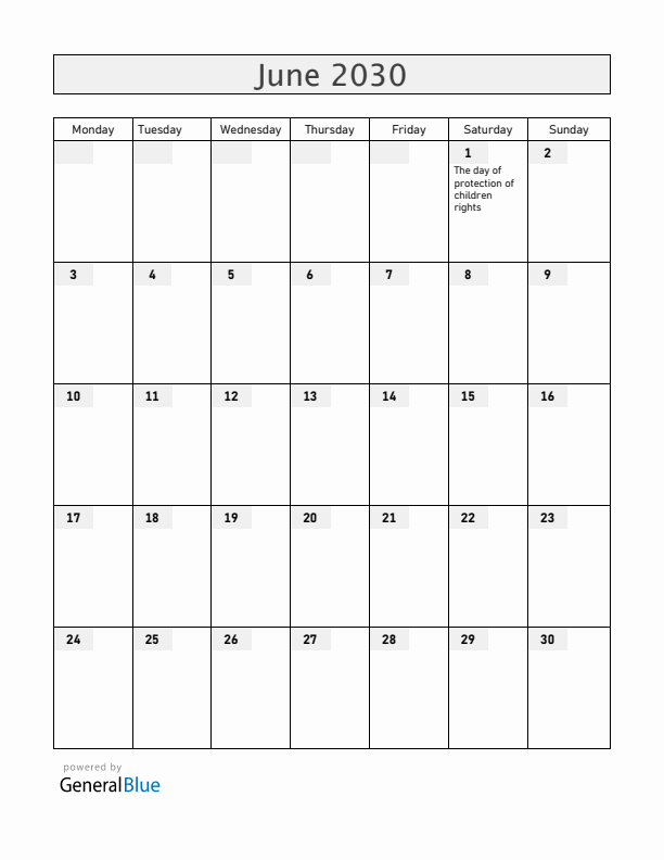 Armenia June 2030 Calendar with Holidays