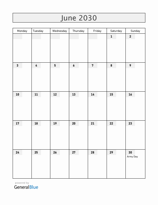 Guatemala June 2030 Calendar with Holidays
