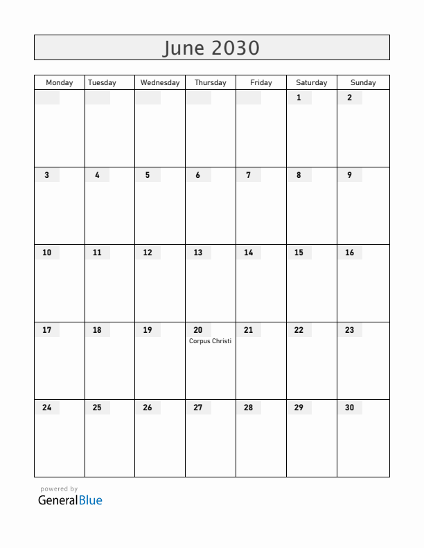 San Marino June 2030 Calendar with Holidays
