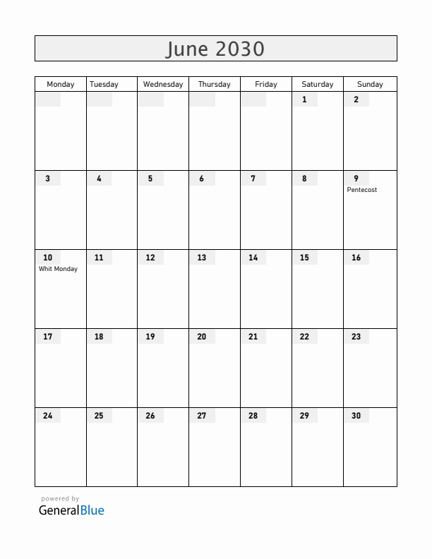 Mayotte June 2030 Calendar with Holidays