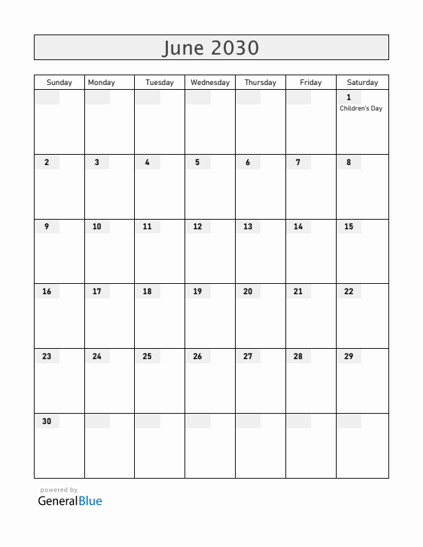 Albania June 2030 Calendar with Holidays
