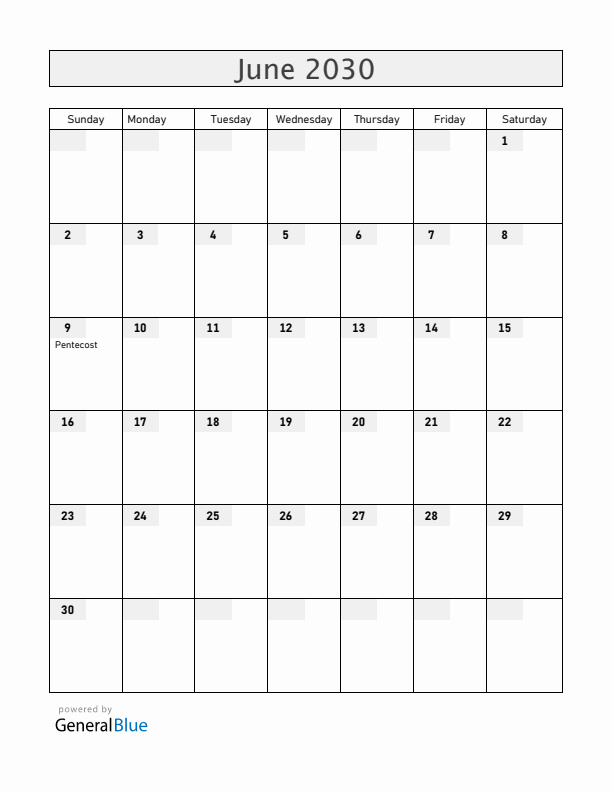 Burkina Faso June 2030 Calendar with Holidays