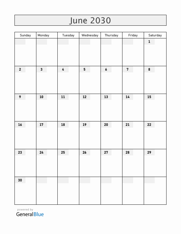 Costa Rica June 2030 Calendar with Holidays