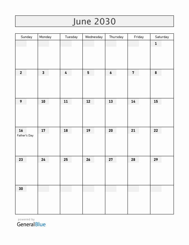 Guernsey June 2030 Calendar with Holidays