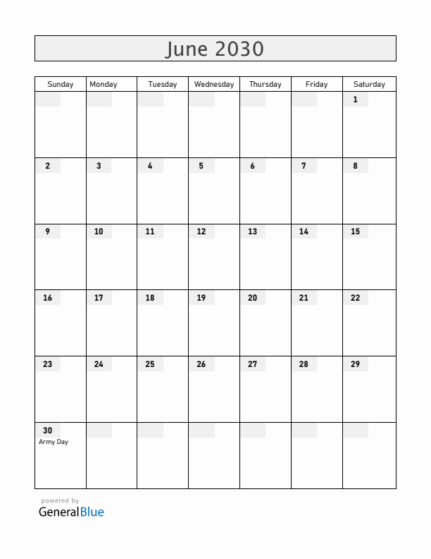 Guatemala June 2030 Calendar with Holidays